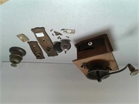 Antique coffee bean grinder, brass door plates ++