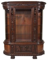 Lg. Continental Carved Oak China Cabinet