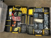 Portable stacking storage bins with contents