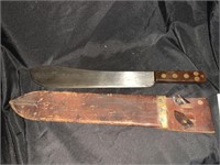 20 “ VINTAGE MACHETE W/ LEATHER SCABBARD