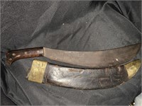 20 “ ANTIQUE MACHETE W/ CURVED BLADE & LEATHER