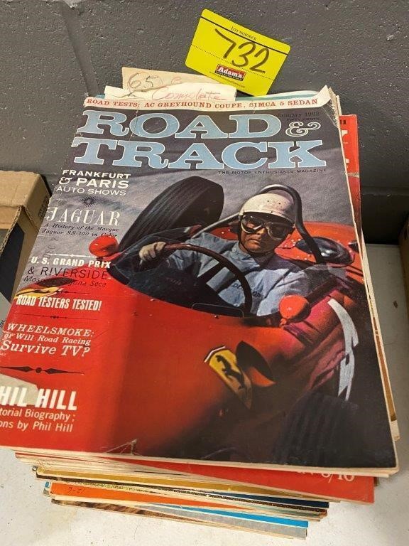 STACK OF VINTAGE ROAD & TRACK MAGAZINES