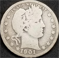 1901-P Barber Silver Quarter, Better Date
