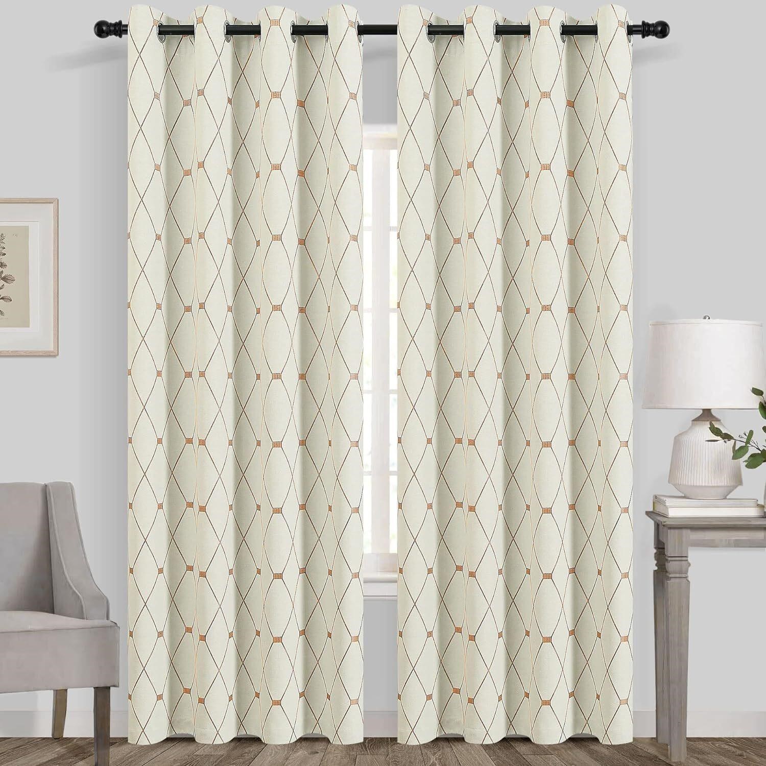 Cream Linen Textured Curtains 84 inches Long 2PK