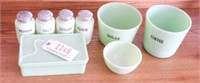 Vintage jade glass lot: Salt and Pepper set,
