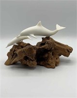 John Perry Studio Dolphin on Driftwood Statue