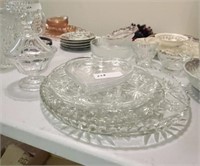 GLASS CANDY DISH, HEART PLATES AND GLASS