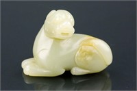 Chinese Carved Celadon Jade Figure of Dog