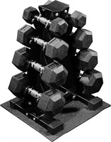 Rubber Hex Dumbbell Weight Set and Storage Rack