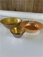 Set of 3 Orange glass bowls