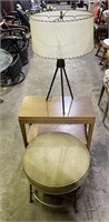 (H) Vintage End Table, Chair, and Table Lamp