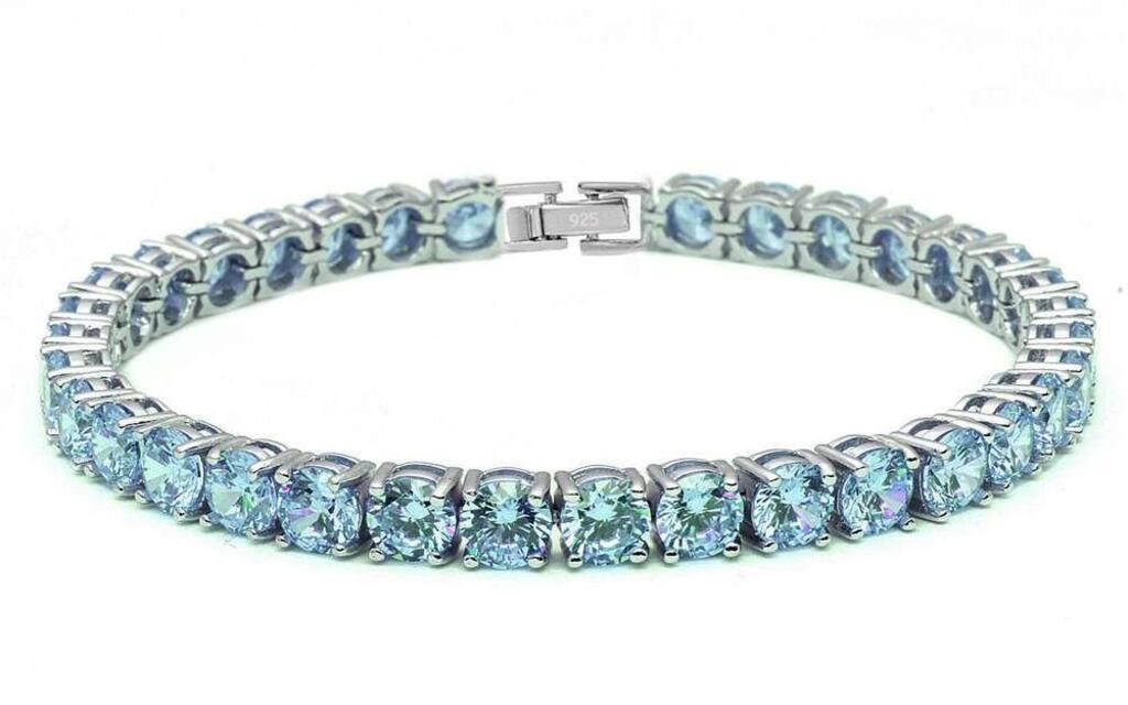 Round 14.50 ct  Aquamarine Tennis Bracelet