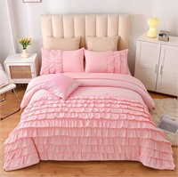 SM4166  NTBED Ruffled Twin Size Pink Comforter Set