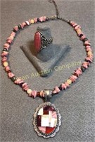 Sterling & Rhodochrosite Necklace & Ring