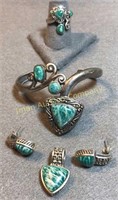 Sterling & Turquoise Bracelet, Ring, Earrings