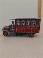 Vintage tin metal trolly buss battery operated