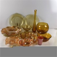 Collection of Amber and Carnival Glassware