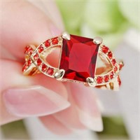 Size 7 Square Ruby 10KT Yellow Gold-Filled Ring