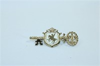 Skeleton Key with Shield Brooch or Pin