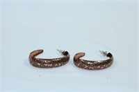 Pair of Engraved Copper C-Hoop Earrings