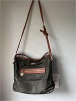 Micheal Kors leather and green silk canvas pocket