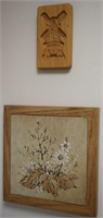 Vtg Floral Tile Trivet +Carved Wood Speculaas Mold