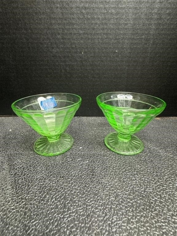 2pc Uranium Glass Dessert Compotes