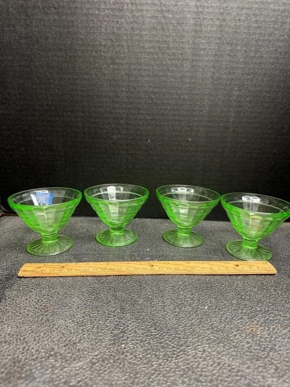 4pc Uranium Glass Dessert Compotes