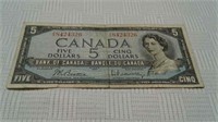 1954 Canada Five Dollar Banknote