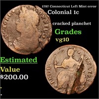 1787 Connecticut Left Mint error Colonial 1c Grade