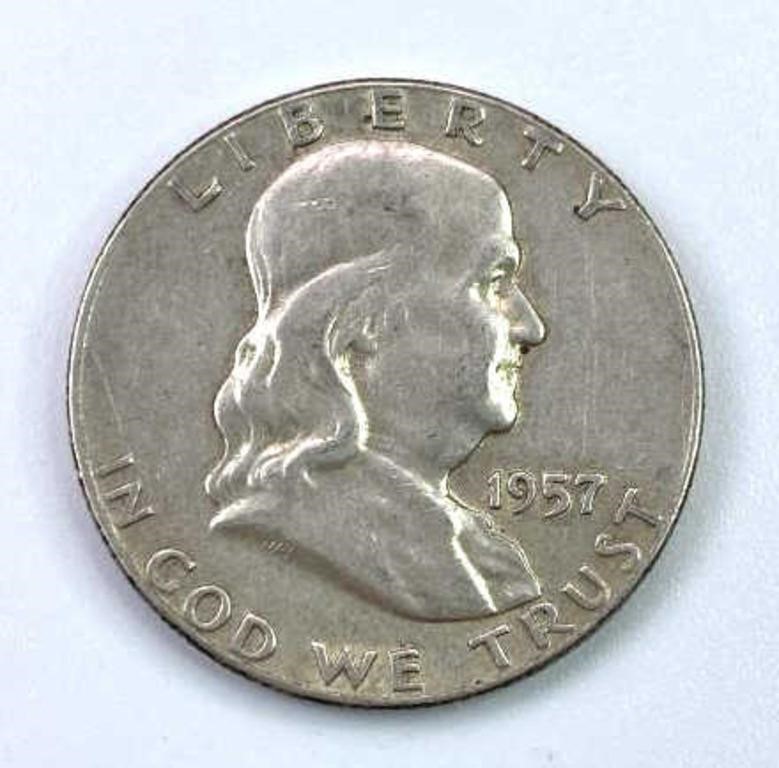 1957 Franklin Silver Half Dollar, US 50c Coin