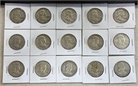 15 Franklin Silver Half Dollars US Coin Lot