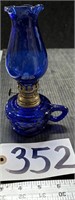 Cobalt Blue Glass Oil Lamp w/ Cobalt Blue Chimney