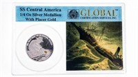 SS Central America 1/4 OZ Silver Medallion With Pl