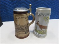 (2) German antique Beer Steins Deer~Nurnberg