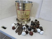 UTZ Potato Chip Can with Old Door Knobs Metal and