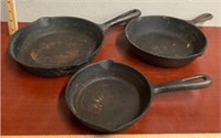 3 Assorted Size Cast Iron Pans