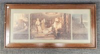 Antique framed German triptych litho -