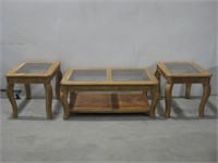 Wood/Glass Coffee Table W/Two End Tables See