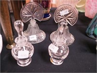 Two pairs of crystal perfume bottles, 4 3/4"