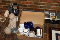 LOT: COFFEE CUPS, CASSETTE TAPES, HAND THROWN