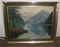 Vintage framed scenic oil on canvas painting