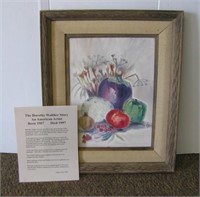 Framed "Snow Fruit" oil on canvas painting by