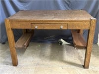 Tiger oak single drawer library table mission styl