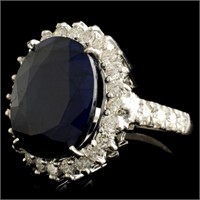 14K Gold Sapphire & Diam Ring 11.90ct & 1.24ctw