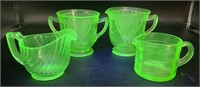 Uranium Depression Glass Creamer and Sugar Bowls,