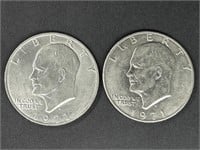 Two 1971 Eisenhower Silver Dollar Coins