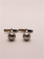 GRAY CULTURED PEARLS SET IN SILVER 6.82 GRAMS