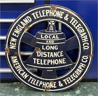 30" ANTIQUE PORCELAIN TELEPHONE & TELEGRAPH  SIGN