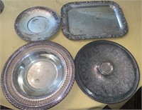 Four (4) Silver Plated Trays Assorted